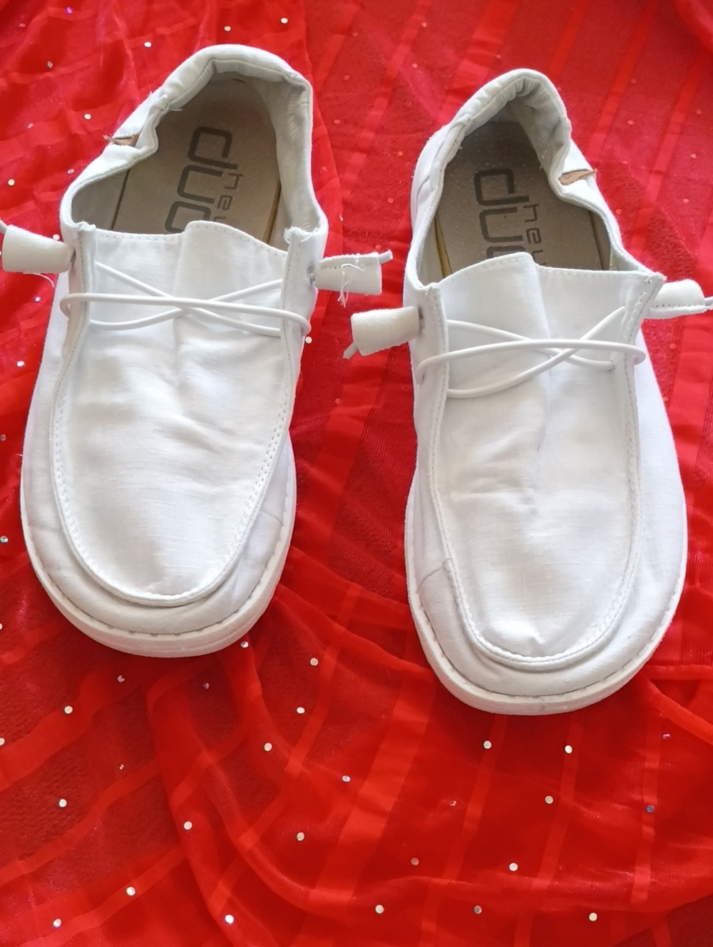 Hey Dude White Women's Slip-On Casual Loafers with Elastic Lacing